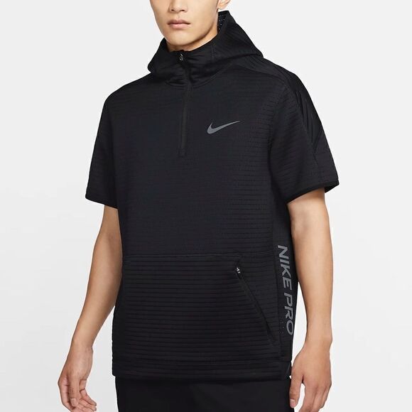 Nike Pro CQ8343-010 Short Sleeve 1/4-Zip Hoodie Black Sz L - Picture 6 of 12